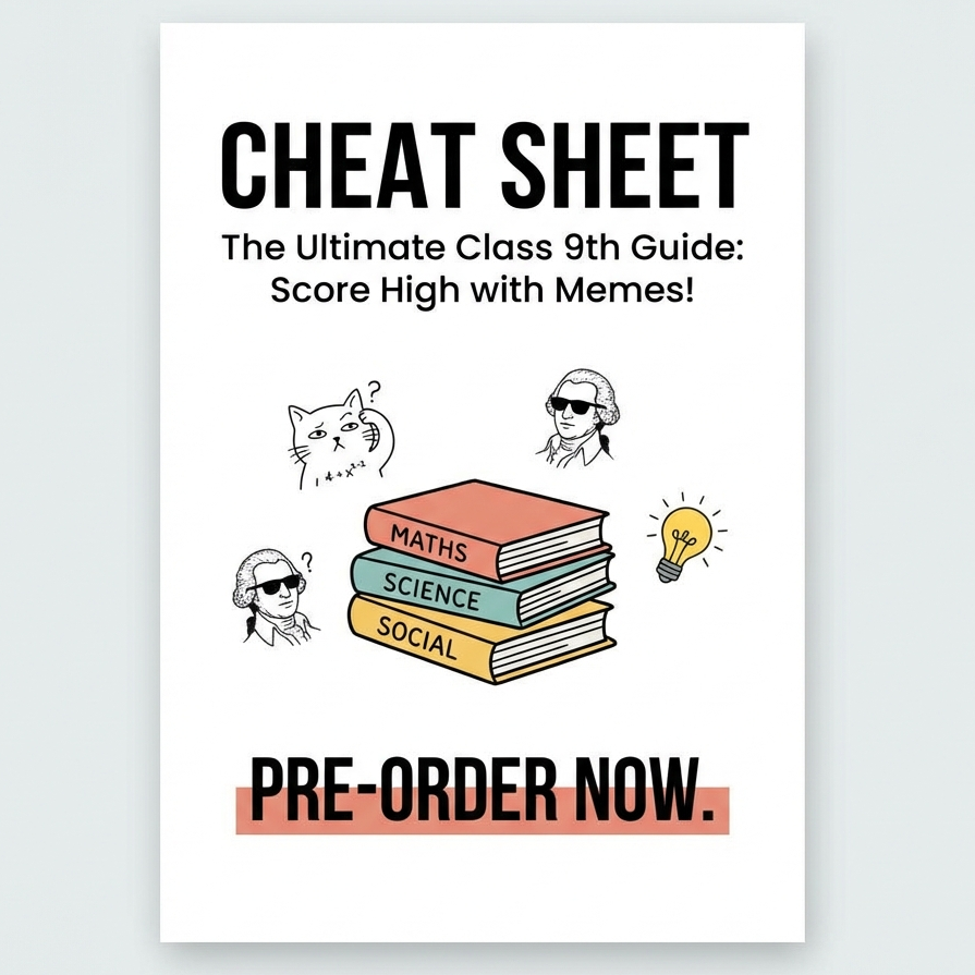 Promotional poster for 'Cheat Sheet' guide with books and memes on a light gray background