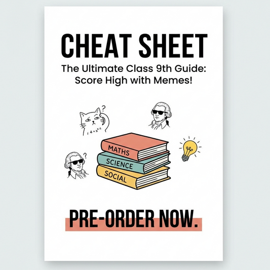 Promotional poster for 'Cheat Sheet' guide with books and memes on a light gray background